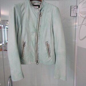 Mint Green Leather Coat Jacket--Beautiful Lining--Purchased in UK for $625USD--8